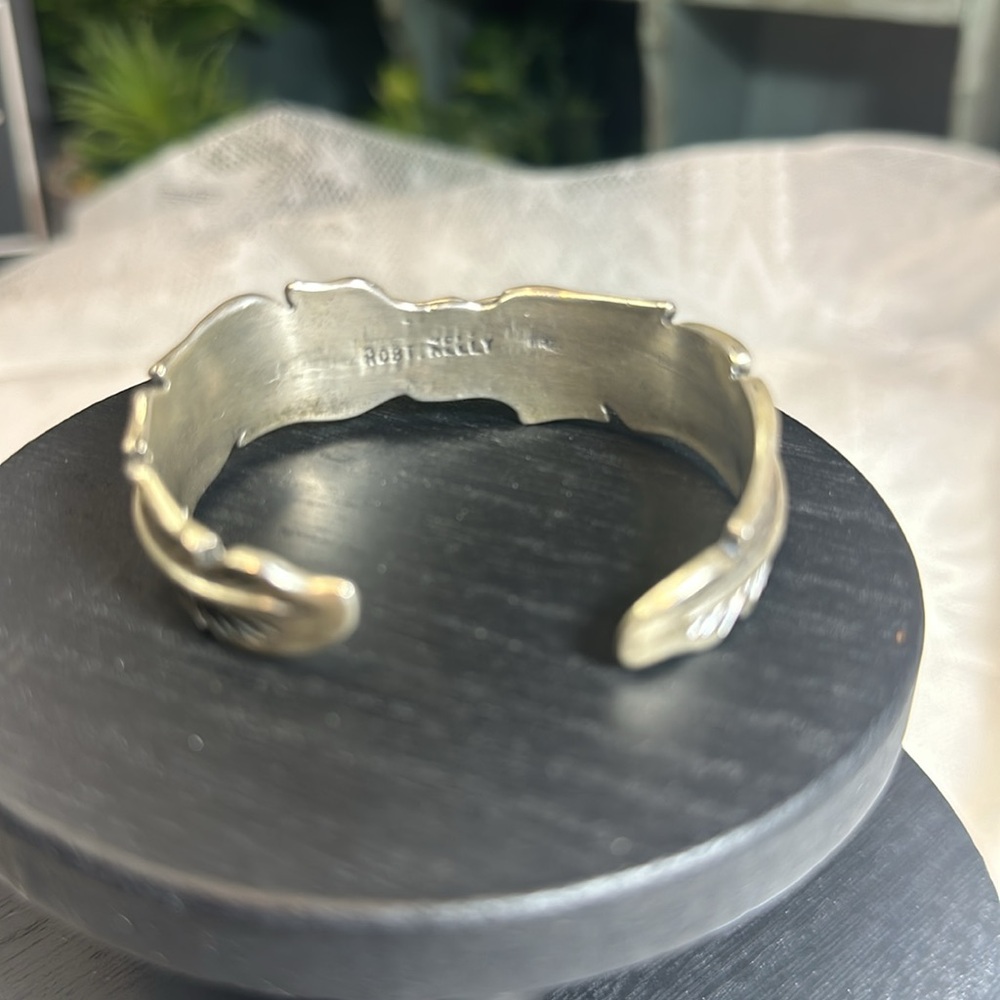 Robert Kelly Navajo Indian feather cuff bangle bracelet silver - Picture 5 of 9